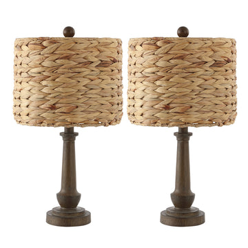 Leona 21.25" Rustic Farmhouse Handwoven Rattan/Resin LED Table Lamp - JONATHAN Y